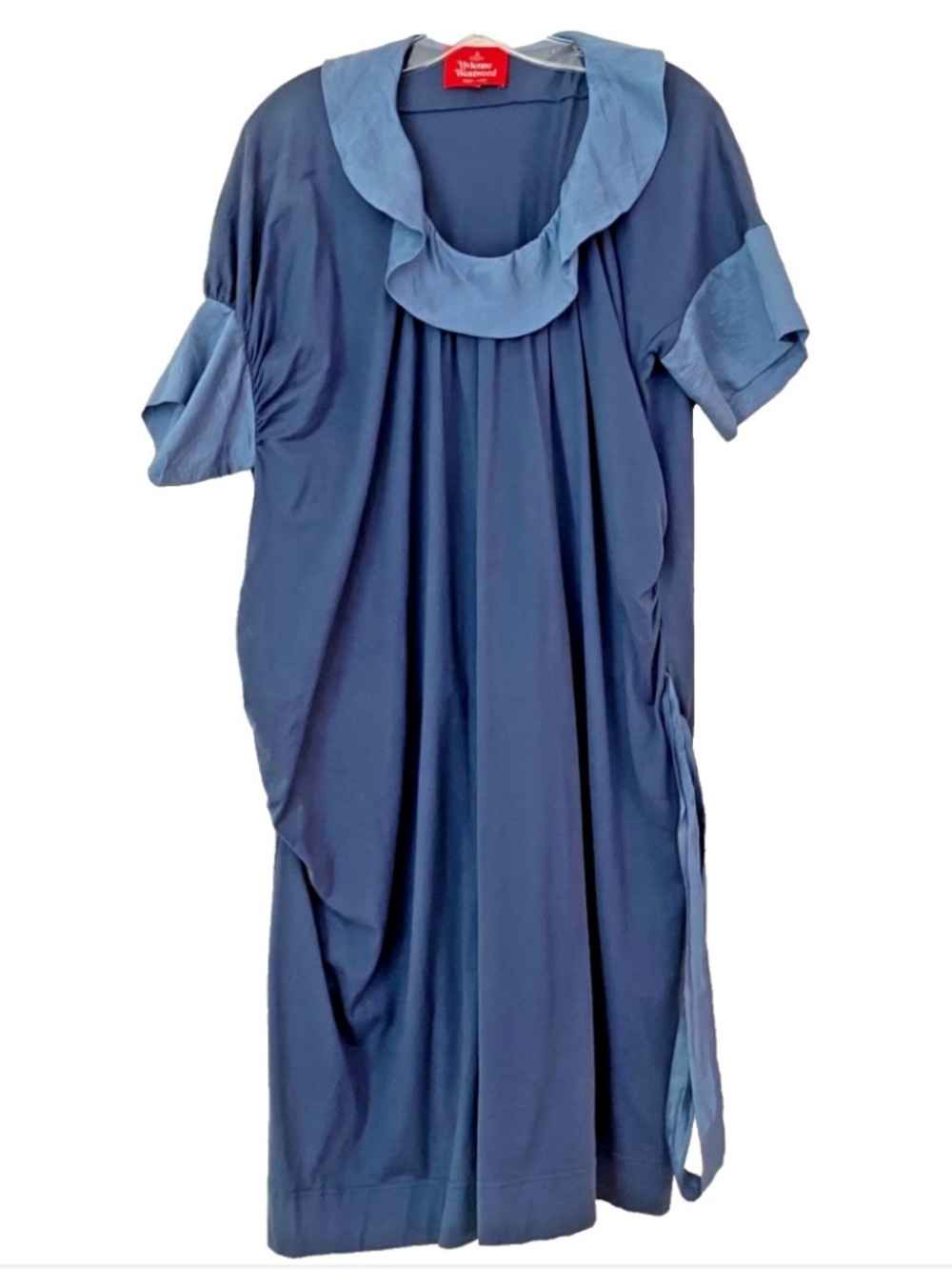 Vivienne Westwood Asymmetrical Blue Soft Cotton Dress w/tie belt & pockets L XL